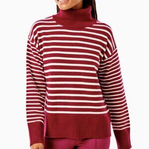 New! ADDISON BAY Ultra Soft Burgundy Stripe Knit Turtleneck Sweater Sz XS $178
